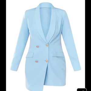 Baby Blue Gold Button Blazer Dress